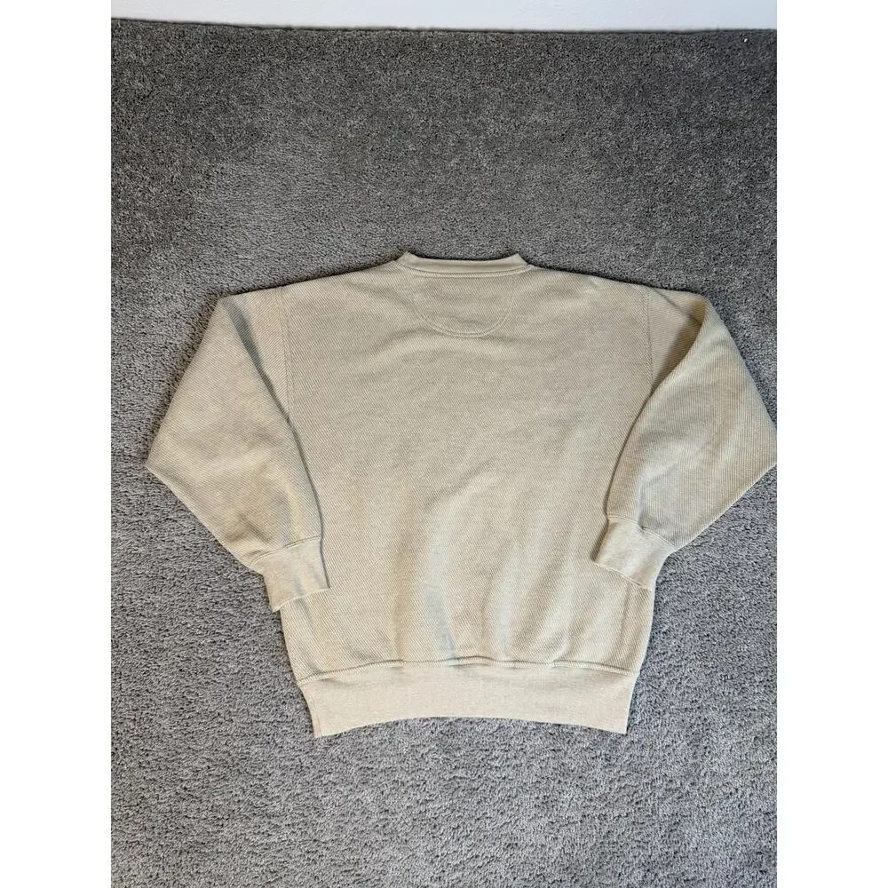 Orvis Sweater Mens M Beige Crew Neck Elbow Patches Crewneck Pullover Logo